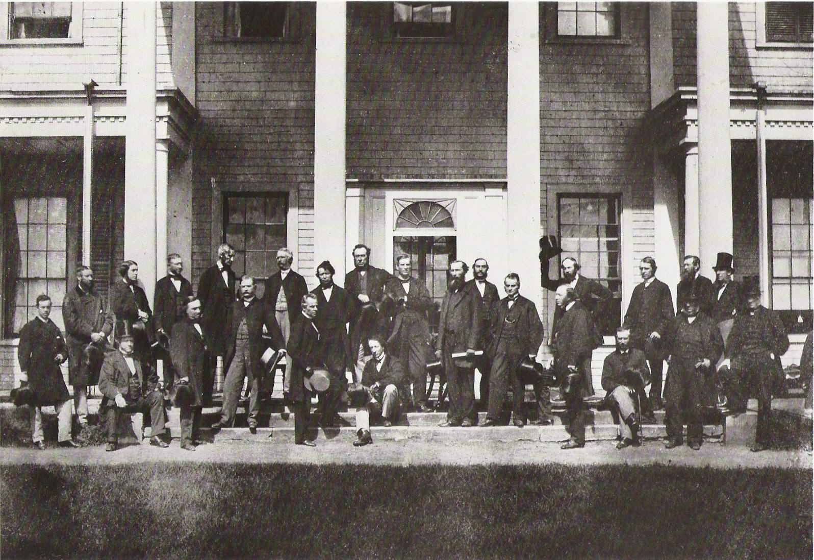 Canada's Fathers of Confederation posing on the steps of Fanningbank, the Lt. Governor's digs on the waterfront down by Victoria Park. Taken during the Charlottetown Conference in September, 1864. Note that this blog is NOT associated in any way with 2014 and the sesquicentennial (150th) celebrations. I just like the picture. And it plays on the title of the post.