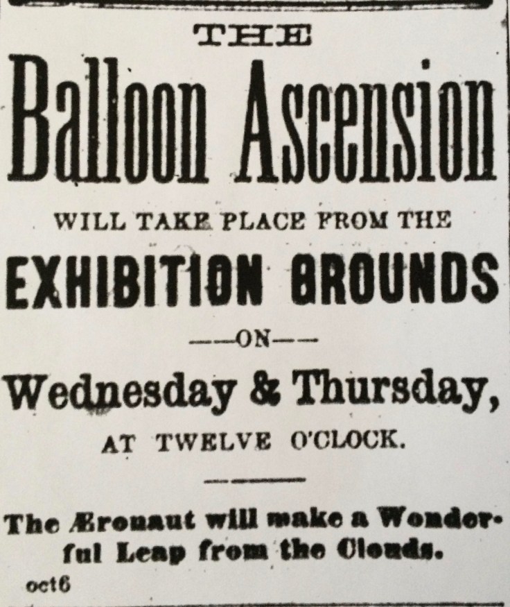 Advertisement in the Examiner promoting Spencer's balloon ascensions.